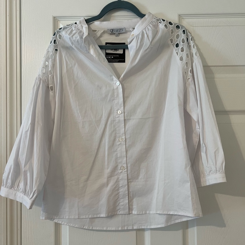 White Eyelet Sleeve Women's Top